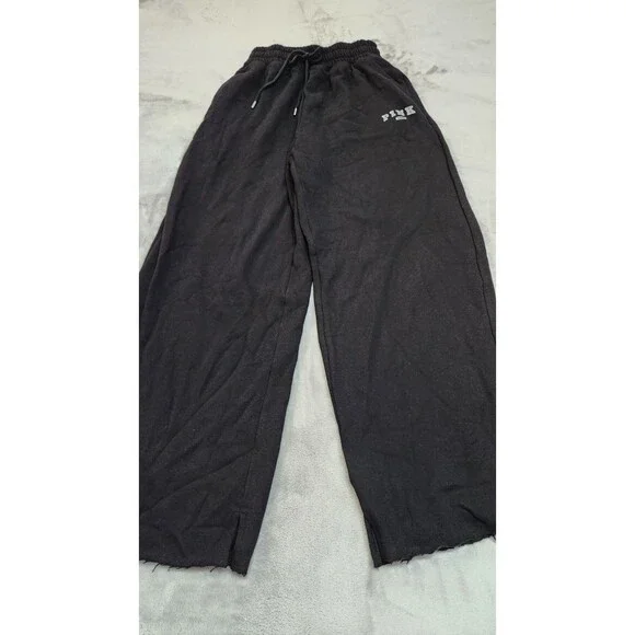 NWT Victoria's Secret Small Black Ivy Fleece Wide-Leg Split-Hem Sweatpants - Picture 3 of 11